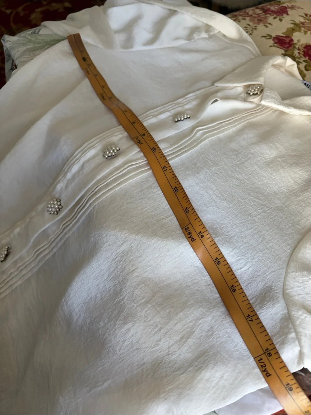 Zara Cream Long-Sleeve Blouse with Embellished Buttons